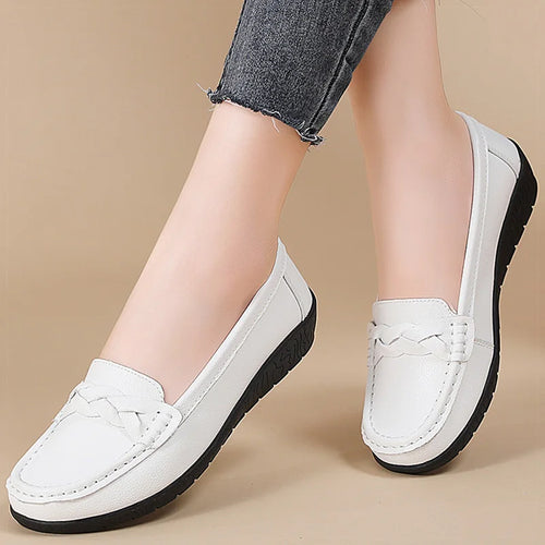 Load image into Gallery viewer, Shoes Women 2025 New Loafers Slip On Flats Leather Shoes Woman Comfortable Flat Shoes Women White Zapatos Mujer Women&#39;s Footwear
