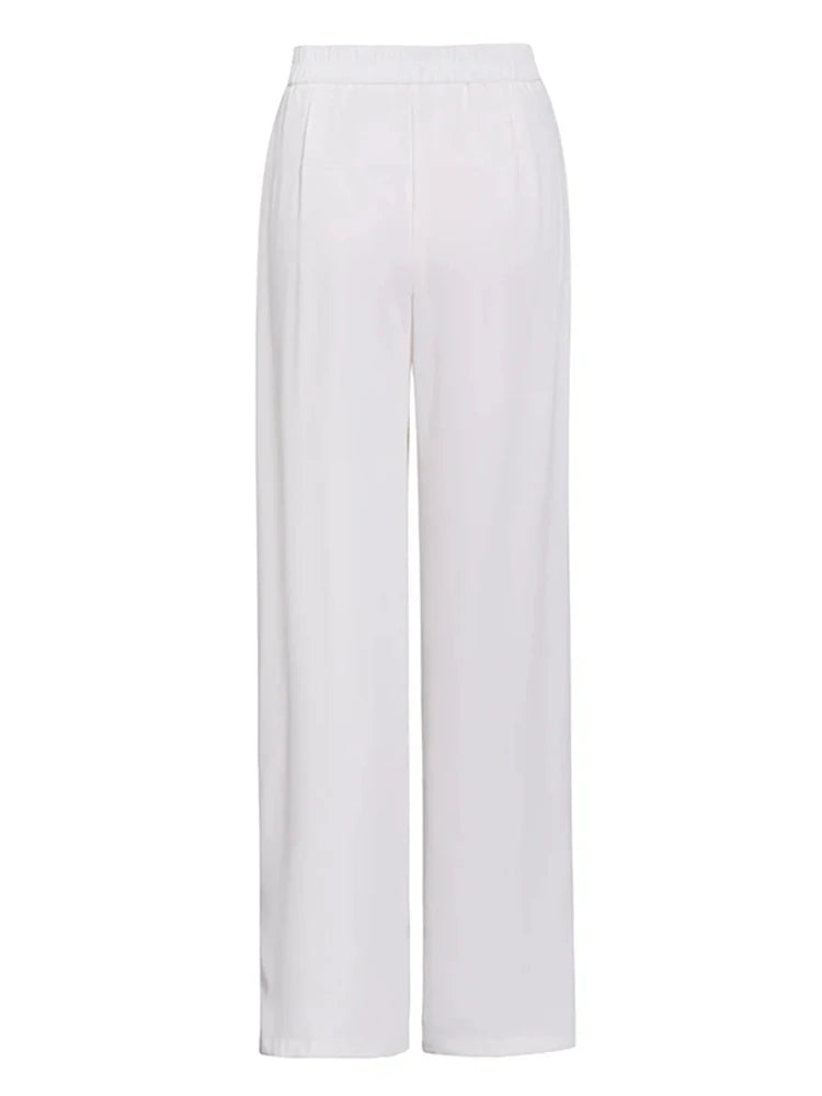 Solid Spliced Folds Minimalist Casual Wide Leg Pants For Women High Waist Patchwork Button Trouser Female Fashion