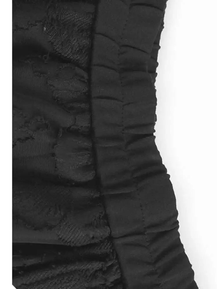 High Elastic Waist Black Lace False Two Spliced Wide Leg Pants New Trousers Women Fashion Tide Spring Autumn 2025 1DH9799