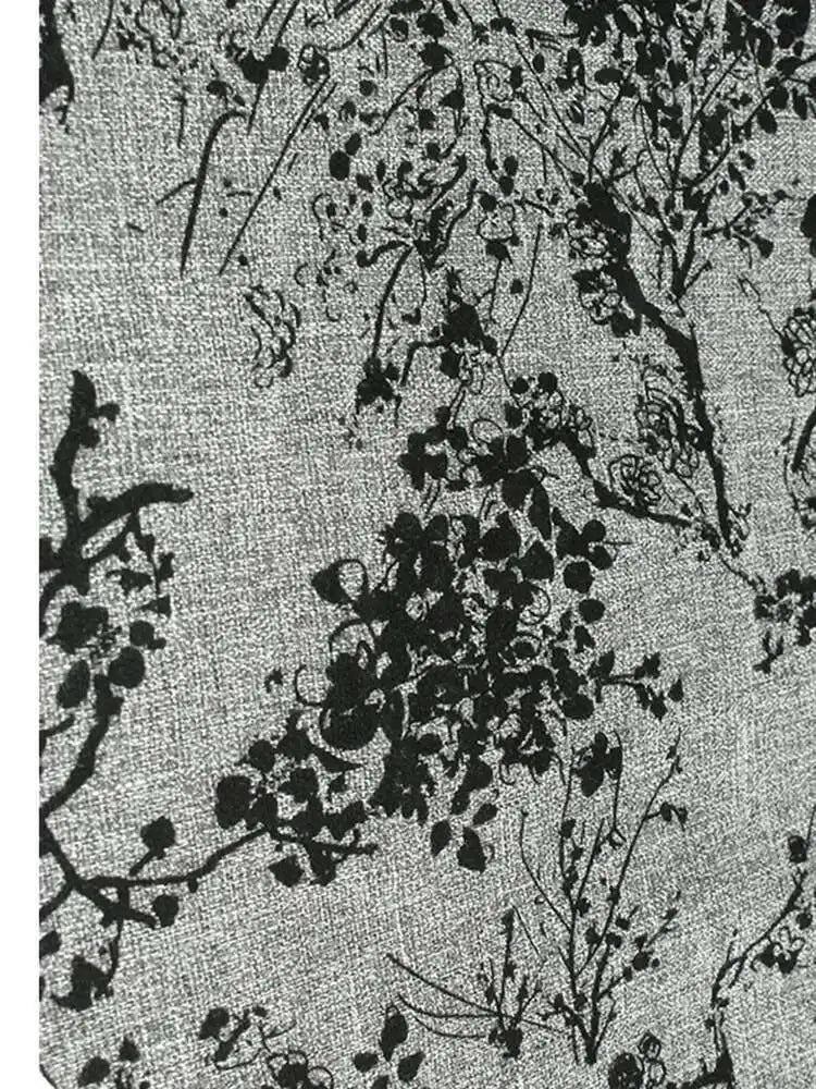 Women Gray Printed Vintage Hem Pleated Big Size Vest Dress New Round Neck Sleeveless Fashion Spring Autumn 2025 1DH9454