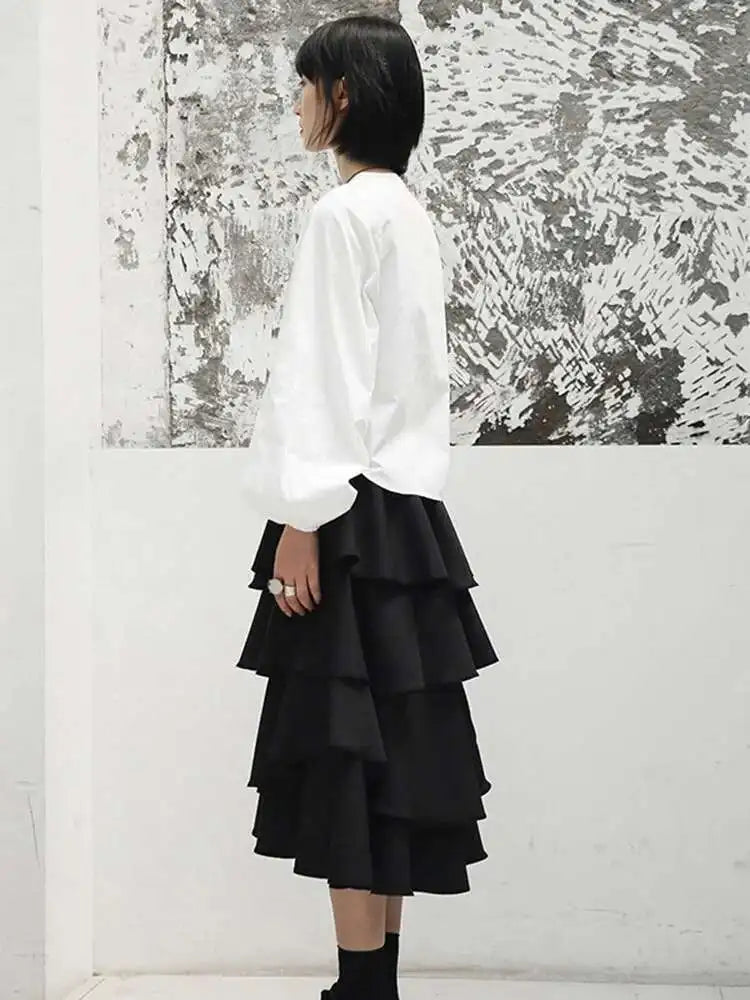 Women White Elegant Blouse New Stand Collar Long Lantern Sleeve Loose Fit Shirt Fashion Tide Spring Autumn 2025 JI516