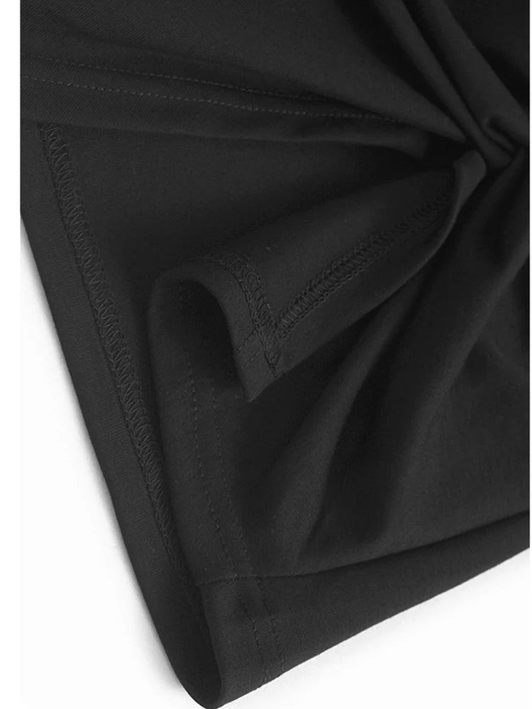 Women Black Irregular Knot Big Size Casual T-shirt New Round Neck Short Sleeve Fashion Tide Spring Summer 2025 1DJ1228