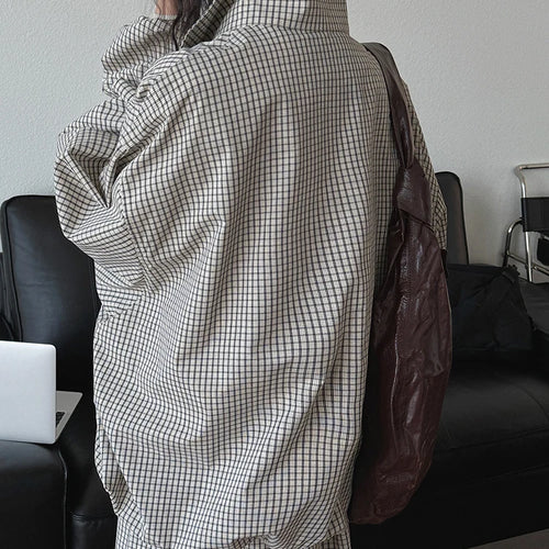 Load image into Gallery viewer, Beige Plaid Pocket Big Size Casual Jacket New Stand Collar Long Sleeve Women Coat Fashion Tide Spring Autumn 2025 1DJ0868
