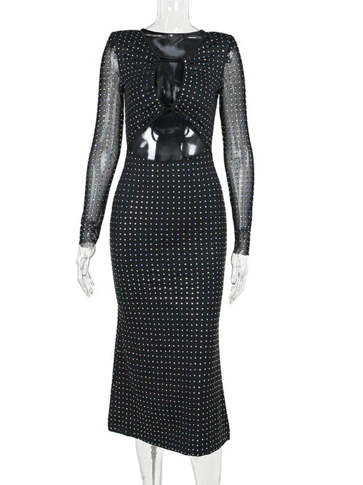 Sexy Shiny Bodycon Lace Up Dress Elegant Party For Women Club Evening Dress Autumn And Winter New Clothing 2025 Vestdos