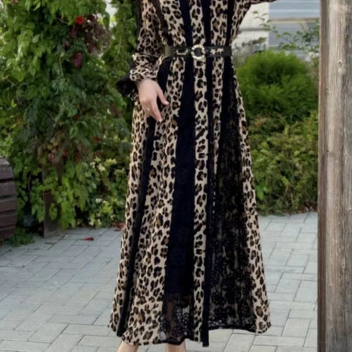 Load image into Gallery viewer, Leopard Printing Vintage Dresses For Women Lapel Long Sleeve High Waist Casual Loose Dress Female Fashion Female Fashion New
