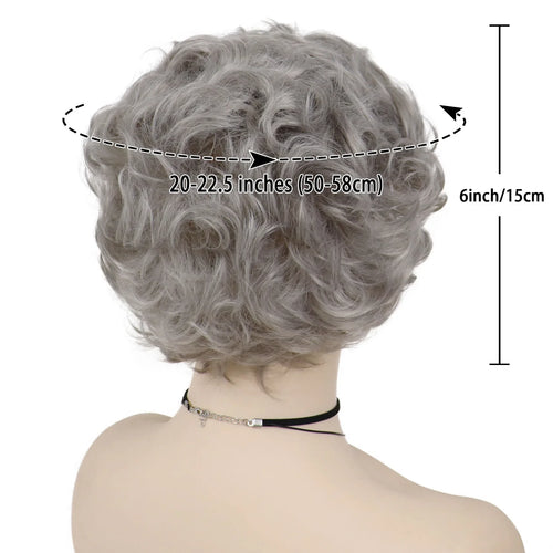 Load image into Gallery viewer, Old Lady Synthetic Granny Wigs for Women Silver Gray Wig with Bangs Natural Hairstyle Curly Short Haircuts for Mother Mommy Wigs
