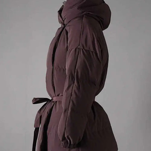 Load image into Gallery viewer, Wine Red Belted Big Size Warm Cotton-padded Coat Long Sleeve Women Parkas Fashion Tide New Autumn Winter 2025 2AA4243
