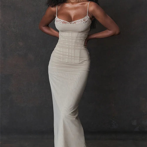 Load image into Gallery viewer, Elegant Spaghetti Strap Backless Sexy Maxi Dress For Women Fashion Two Layer Mesh Sleeveless Bodycon Club Party Dress
