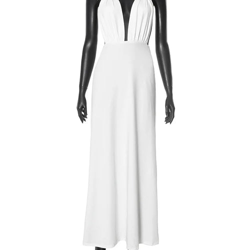 Load image into Gallery viewer, Halter Deep V Neck Sexy Maxi Dress For Women Fashion Solid Sleeveless Backless Lace-up Club Party Long Dress Vestido
