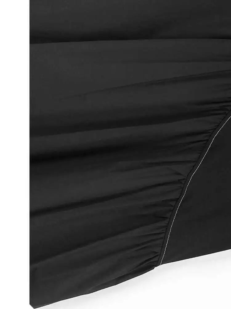 Women Black Pleated Color-block Big Size Midi Dress New Round Neck Short Sleeve Fashion Tide Spring Summer 2025 1DH5237