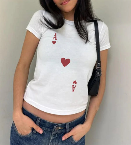 y2k Baby Tees Women Casual Graphic Print Round Neck Short Sleeve Cropped T Shirts 2000s Aesthetic Clothes Streetwear