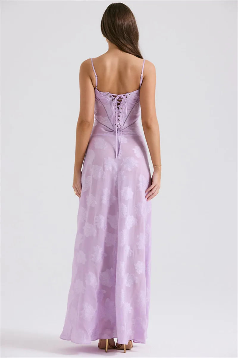 Elegant Print Backless Maxi Dress For Women Fashion New Spaghetti Strap Sleeveless Loose A-line Club Party Long Dress