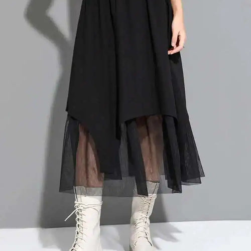 Load image into Gallery viewer, High Elastic Waist Black Mesh Fake Two Long CasualHalf-body Skirt Women Fashion Tide New Spring Autumn 2025 1DF6509
