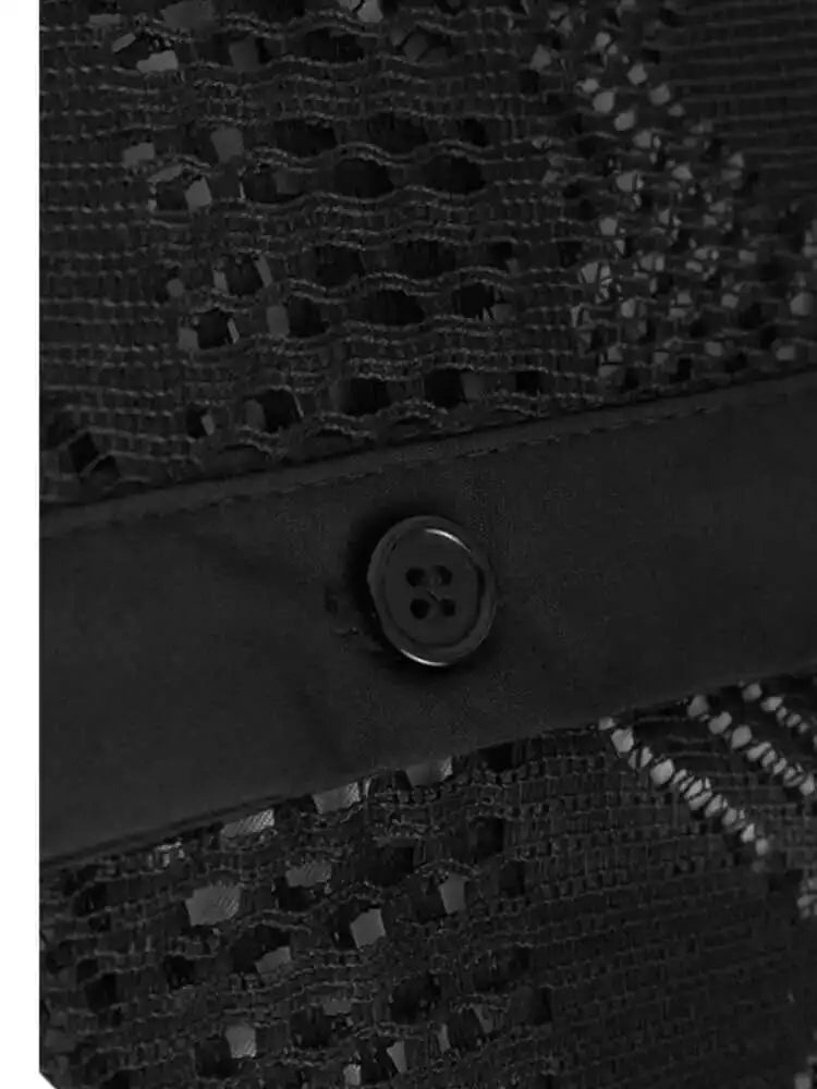 Women Black Lace Hollow Out Tassels Big Size Midi Shirt Dress New Lapel Long Sleeve Fashion Spring Autumn 2025 1DH8942