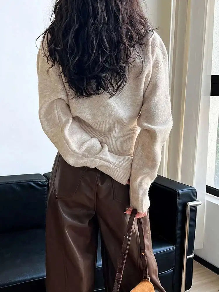 Gray Hen Zipper Big Size Knitting Sweater Round Neck Long Sleeve Women Pullovers New Fashion Spring Autumn 2025 1DH1073