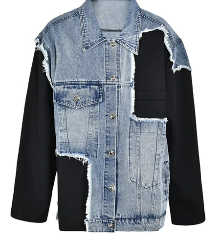 Loose Fit Blue Denim Burr Big Size Casual Jacket New Lapel Long Sleeve Women Coat Fashion Tide Spring Autumn 2025 CP2143