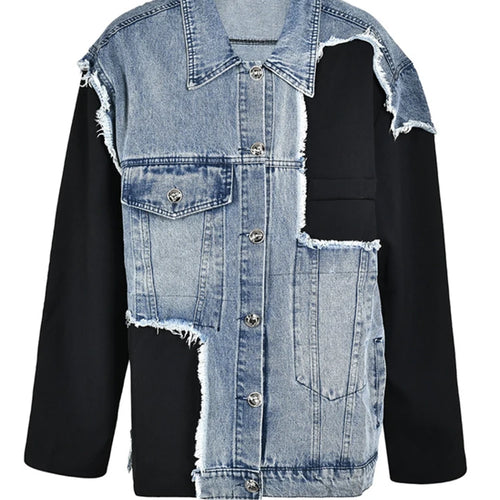 Load image into Gallery viewer, Loose Fit Blue Denim Burr Big Size Casual Jacket New Lapel Long Sleeve Women Coat Fashion Tide Spring Autumn 2025 CP2143
