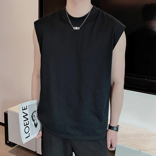 Load image into Gallery viewer, Small Neckline Vest Men&#39;s Summer Simple Breathable Solid Color Sleeveless T-shirt Trendy Round Collar Top 9C5524
