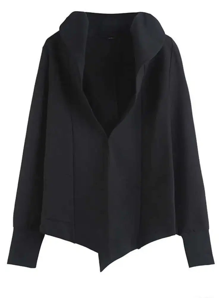 Loose Fit Black Brief Irregular Short Jacket New Hooded Long Sleeve Women Coat Fashion Tide Spring Autumn 2025 1Z591