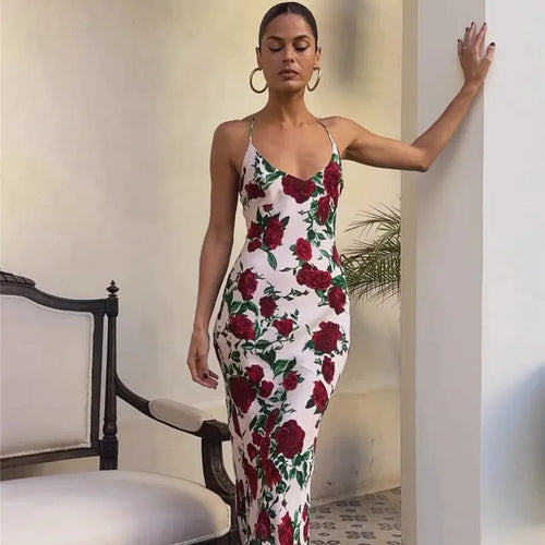 Load image into Gallery viewer, Halter Backless Print Sexy Maxi Dress For Women Gown Elegant Sleeveless High Waist Evening Club Party Long Dress
