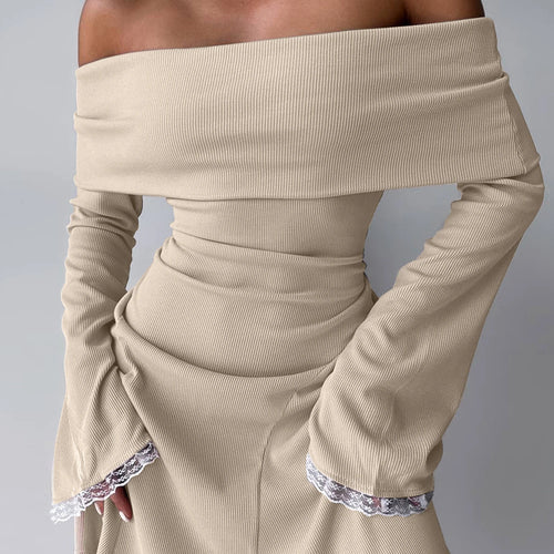 Load image into Gallery viewer, Slash Neck Long Sleeve Solid Patchwork Sexy Bodycon Mini Prom Dress Winter Women Elegant Outfits Evening Party New Year
