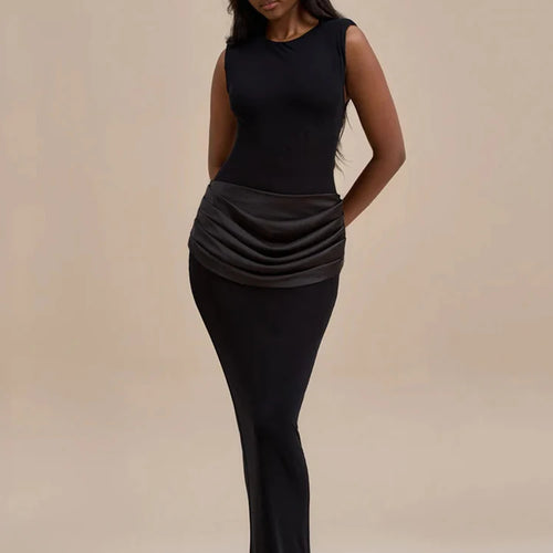 Load image into Gallery viewer, Sleeveless Ruched Sexy Maxi Dress For Women Gown Fashion Black O Neck High Waist Bodycon Club Party Long Dress Vestido
