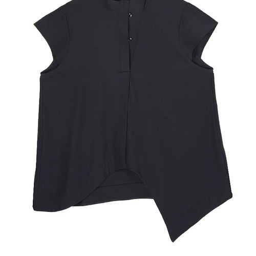 Load image into Gallery viewer, Women Black Irregular Hem Big Size Elegant Blouse New Stand Collar Sleeveless Shirt Fashion Spring Summer 2025 1DJ1465
