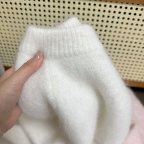 Load image into Gallery viewer, Women Pink Gray Round Neck Pullover Sweater Autumn Winter White Basic Warm Casual Korean Long Sleeved Knitwear Tops Versatile
