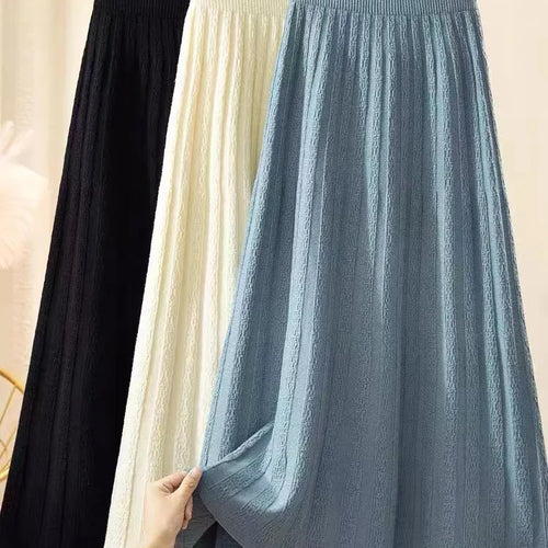 Load image into Gallery viewer, Autumn Winter New Elegant Slim Elastic High Waist A-line Skirt Solid Holiday Striped Big Swing Knitted Skirts Women Popular
