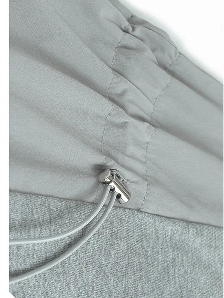 Women Gray Drawstring Pocket Big Size Midi Dress New Round Neck Short Sleeve Fashion Tide Spring Summer 2025 1DJ1193