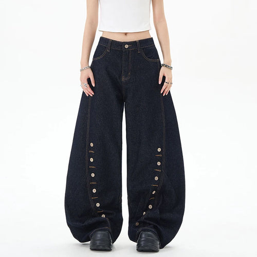 Load image into Gallery viewer, Streetwear Male Jeans Buttonhole Loose Curved Knife Jean Trendy High Street New American Tide Design Wide Leg Men 9W1198
