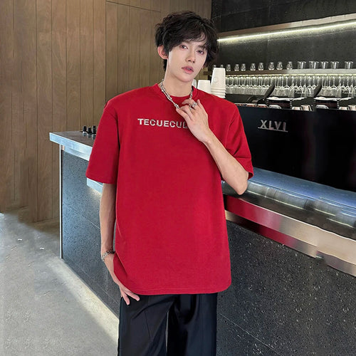 Load image into Gallery viewer, Men&#39;s T-shirts Short Sleeve Letter Printing Trendy Embroidered Nail Bead Shoulder Pad Tide Pullover Male Casual Top 9W1831
