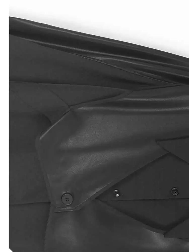 Women Black Pu Leather Vest False Two Big Size Shirt Dress New Lapel Long Sleeve Fashion Tide Spring Autumn 2025 1DH9653