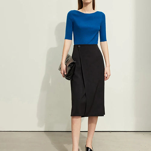 Load image into Gallery viewer, Minimalism Women Skirts 2024 Spring New Asymmetric Lap Piece A-line Solid Trendy Commuter Mid-Calf Skirt For Lady 12421040
