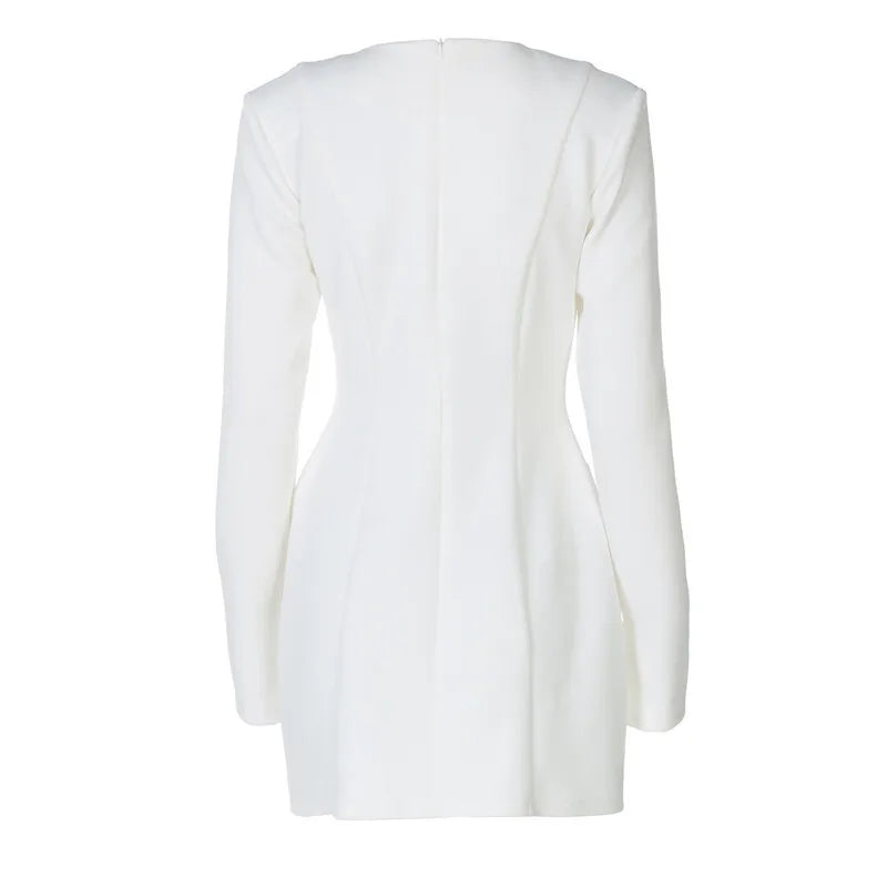 Deep V Neck Long Sleeve Sexy Mini Dress For Women Fashion Two Pocket High Waist A-line Club Party Sexy Dress Elegant