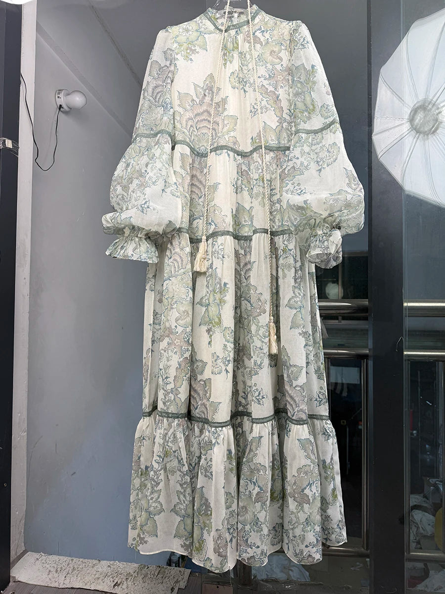 Hit Color Loose Dresses For Women O Neck Long Sleeve High Waist Temperament Long Dress Female Fashion Style Clothes