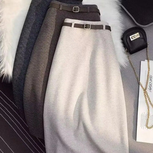 Load image into Gallery viewer, 2023 Winter Solid Woolen Midi Skirt Women Elegant Streetwear A-line Zipper Long Skirt Female Vintage High Waist Thick Simple New
