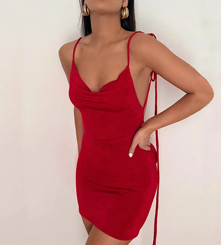 Spaghetti Strap Backless Mini Dress For Women Robe Summer New Off-shoulder Sleeveless Bodycon Short Dress Vestidos