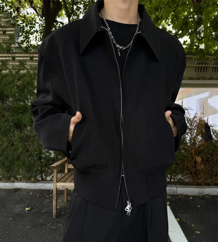 American Style Men's Jackets Three-dimensional Cutting Turn-down Collar Double-ended Zipper Solid Color Male Coats 9C9205