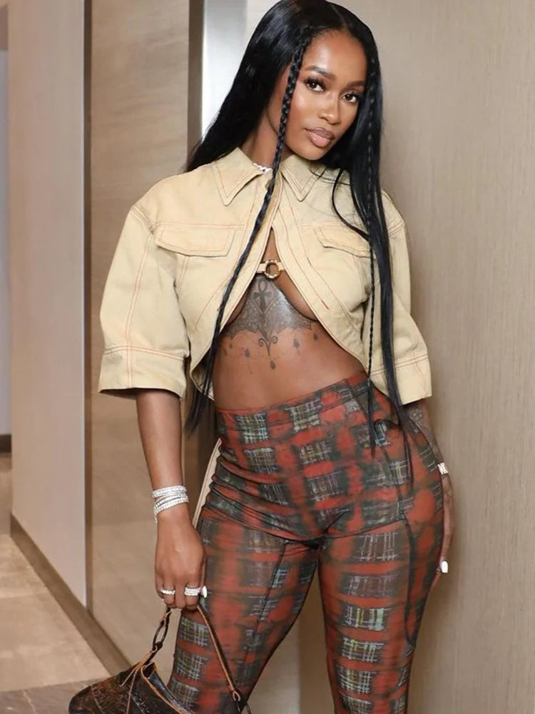 Small Personality Woman Jacker Button Metal Ring Autumn Cardigan Outdoor Street Fashion Half-Sleeved Lapel Short Coat