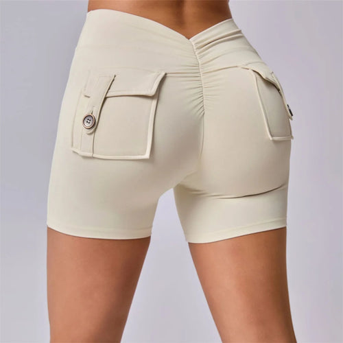 Load image into Gallery viewer, Deep V Back Yoga Shorts Women Pocket Scrunched Butt Gym Leggings High Waist Push Up Tights Sexy Booty Sports Shorts Fitness
