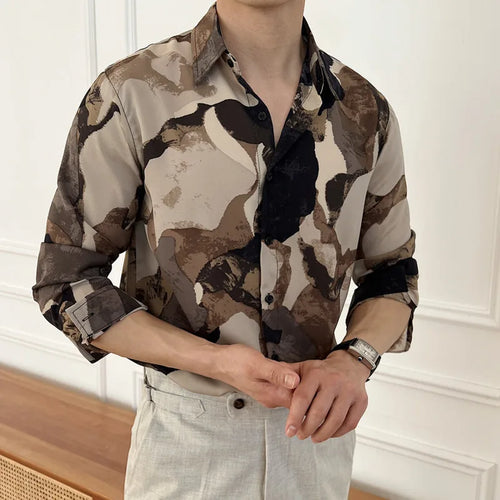 Load image into Gallery viewer, Men&#39;s Casual Shirts New Korean Printing Long Sleeve Shirt Loose Turn-down Collar Stylish Single Breasted Male Top 9W1575
