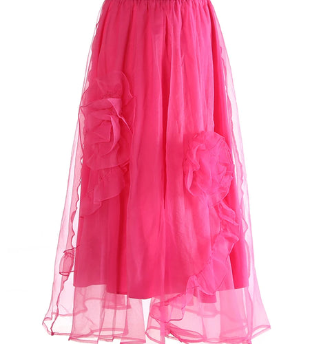 High Elastic Waist Khaki Three-dimensional Flower Mesh Half-body Skirt Women Fashion Tide New Spring Autumn 20251DJ0912