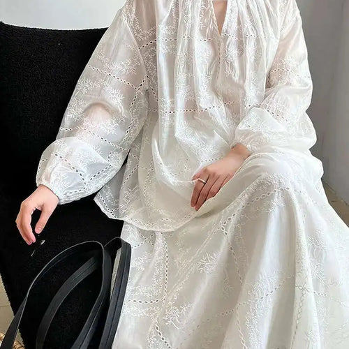Load image into Gallery viewer, Lace Big Size Shirt Half-body Skirt Two Pieces Suit New Round Neck Long Sleeve Women Fashion Spring Autumn 2025 1DJ0062
