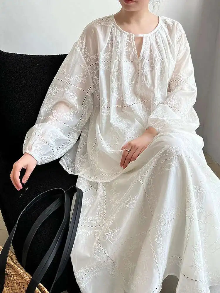 Lace Big Size Shirt Half-body Skirt Two Pieces Suit New Round Neck Long Sleeve Women Fashion Spring Autumn 2025 1DJ0062