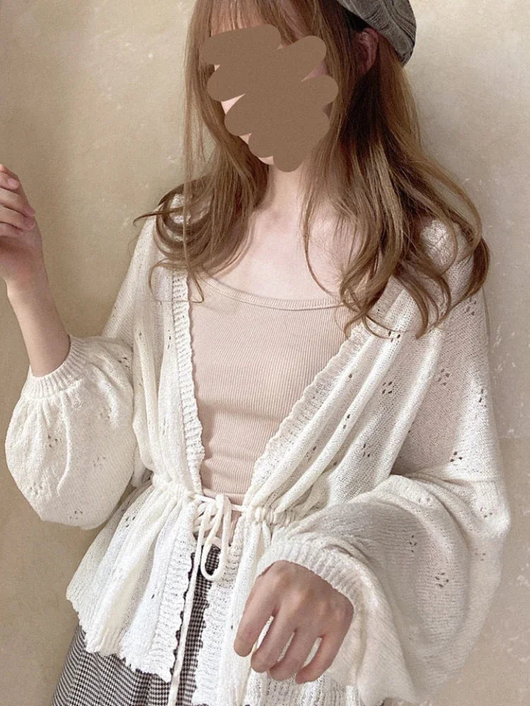 Sweet Kawaii Soft Girl Cute Cardigan Women Sweater Tops Japanese  Solid Long Sleeve Thin Lolita Knitted Kardigany