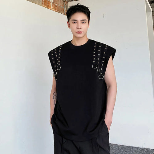 Load image into Gallery viewer, Summer Men&#39;s T-shirts Double Riveted Webbing O-neck Sleeveless Casual Male Tops Loose Clothing Fashion 9C6353
