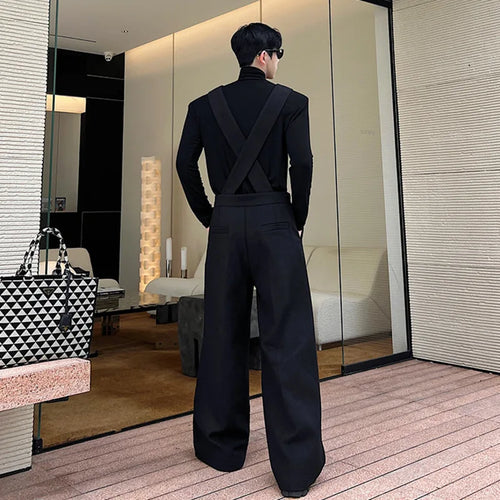 Load image into Gallery viewer, Designer Korean Fashion Woolen Jumpsuit Menwear Casual Wide Shoulder Strap Wide Leg Overalls Autumn Personality 9C2564
