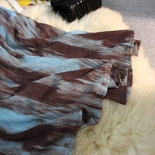 Load image into Gallery viewer, Korean Blue Brown Tie Dye Vacation Pleated Long Skirts Women Summer Vintage High Waist Festival Streetwear Mid-length Boho Skirt
