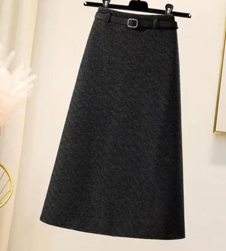 2023 Winter Solid Woolen Midi Skirt Women Elegant Streetwear A-line Zipper Long Skirt Female Vintage High Waist Thick Simple New